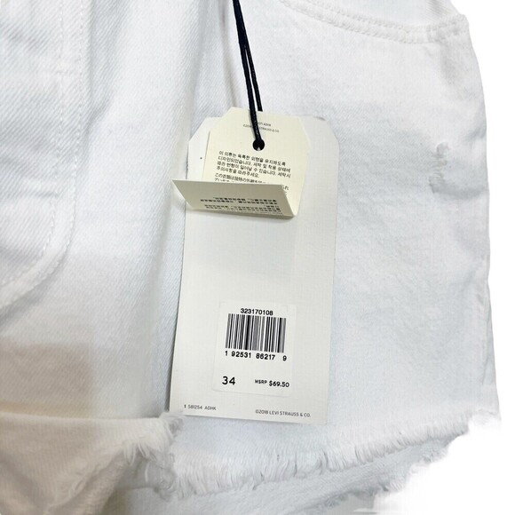 Levi’s NWT 501 Short Pearly White Distressed Raw Hem Size 34 Mid Rise - Picture 12 of 16